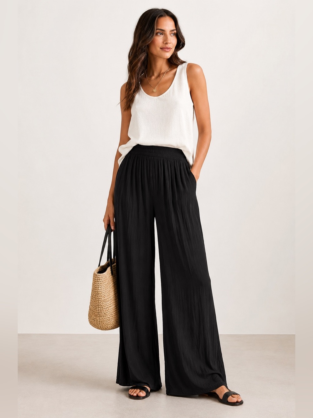 MNG Mango Womens Extra Large Black Wide Leg Pants Pull On Elastic Waist Flowy